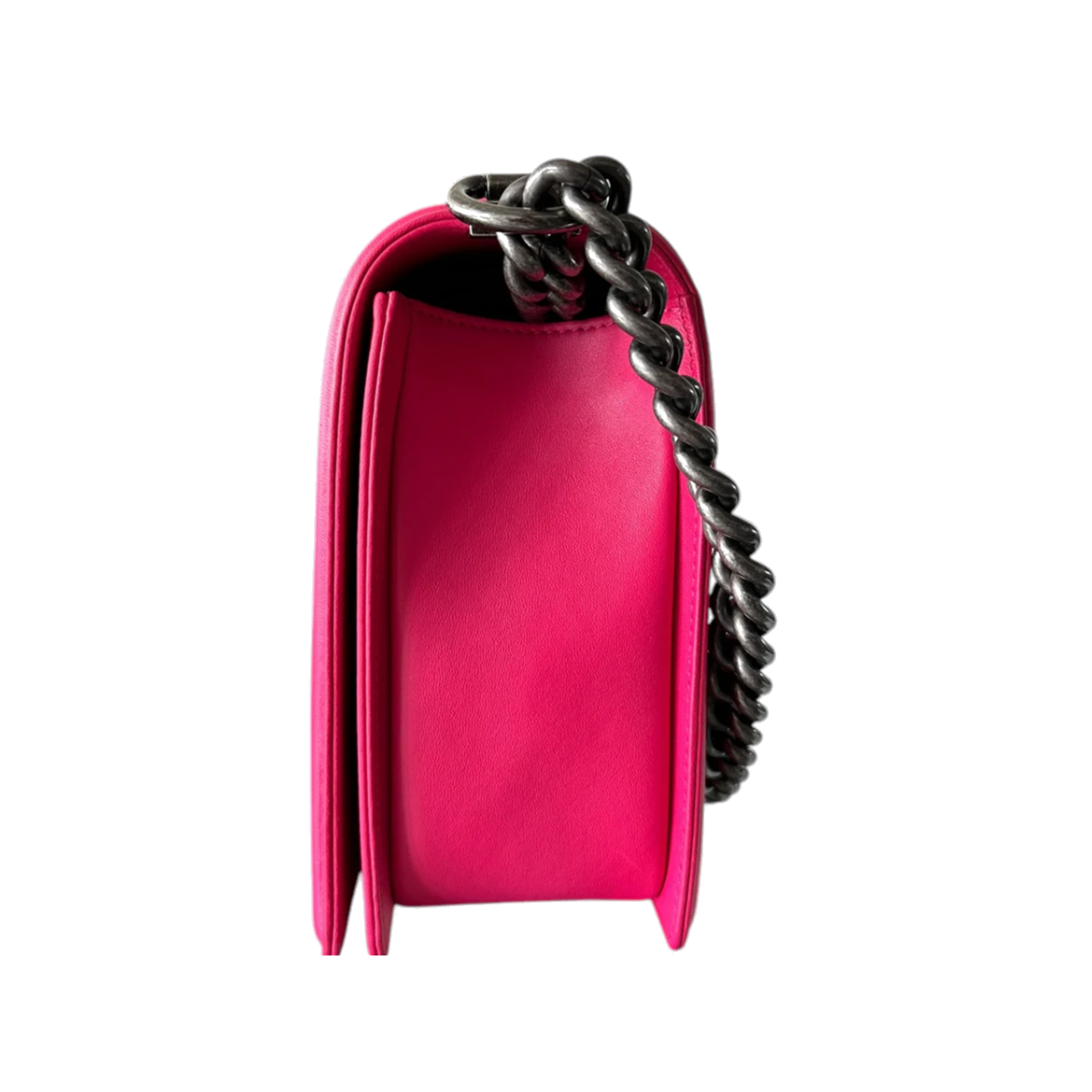 PRELOVED HOT PINK QUILTED LAMBSKIN MEDIUM BOY BAG