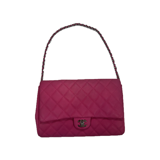 PRELOVED CHANEL QUILTED CAVIAR LEATHER MAXI CLASSIC DOUBLE FLAP BAG IN PINK