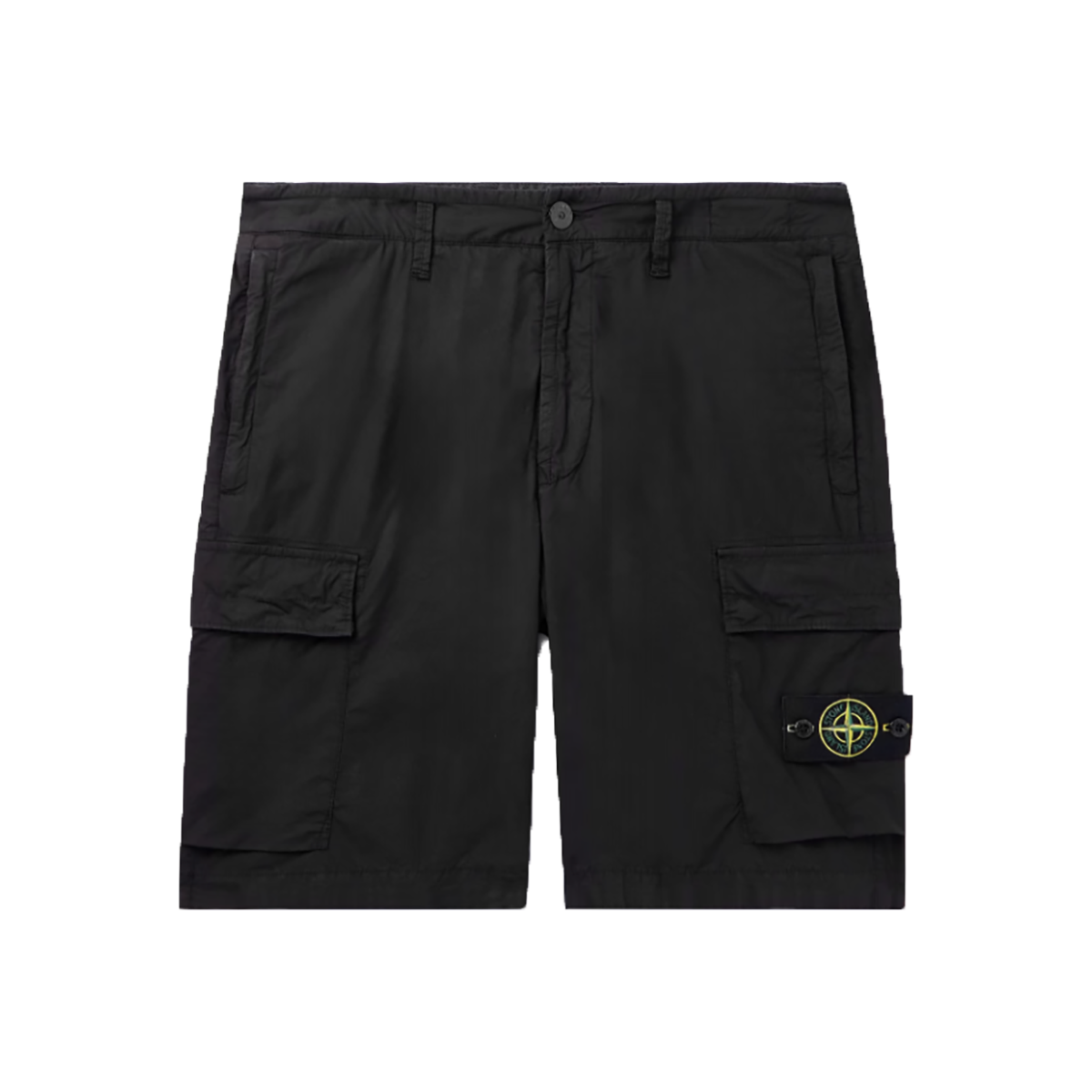 STONE ISLAND STRAIGHT LEG LOGO BADGE CARGO SHORTS IN BLACK
