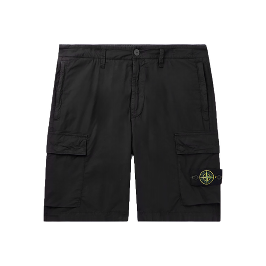 STONE ISLAND STRAIGHT LEG LOGO BADGE CARGO SHORTS IN BLACK