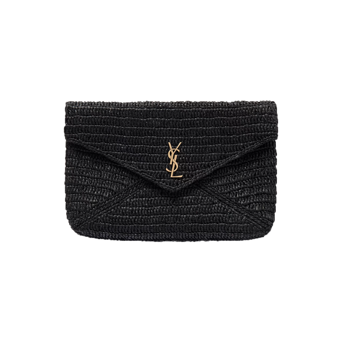 SAINT LAURENT CASSAMDRE RAFFIA CLUTCH BAG IN BLACK