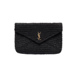 SAINT LAURENT CASSAMDRE RAFFIA CLUTCH BAG IN BLACK