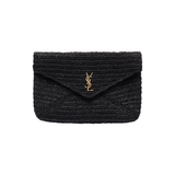SAINT LAURENT CASSAMDRE RAFFIA CLUTCH BAG IN BLACK