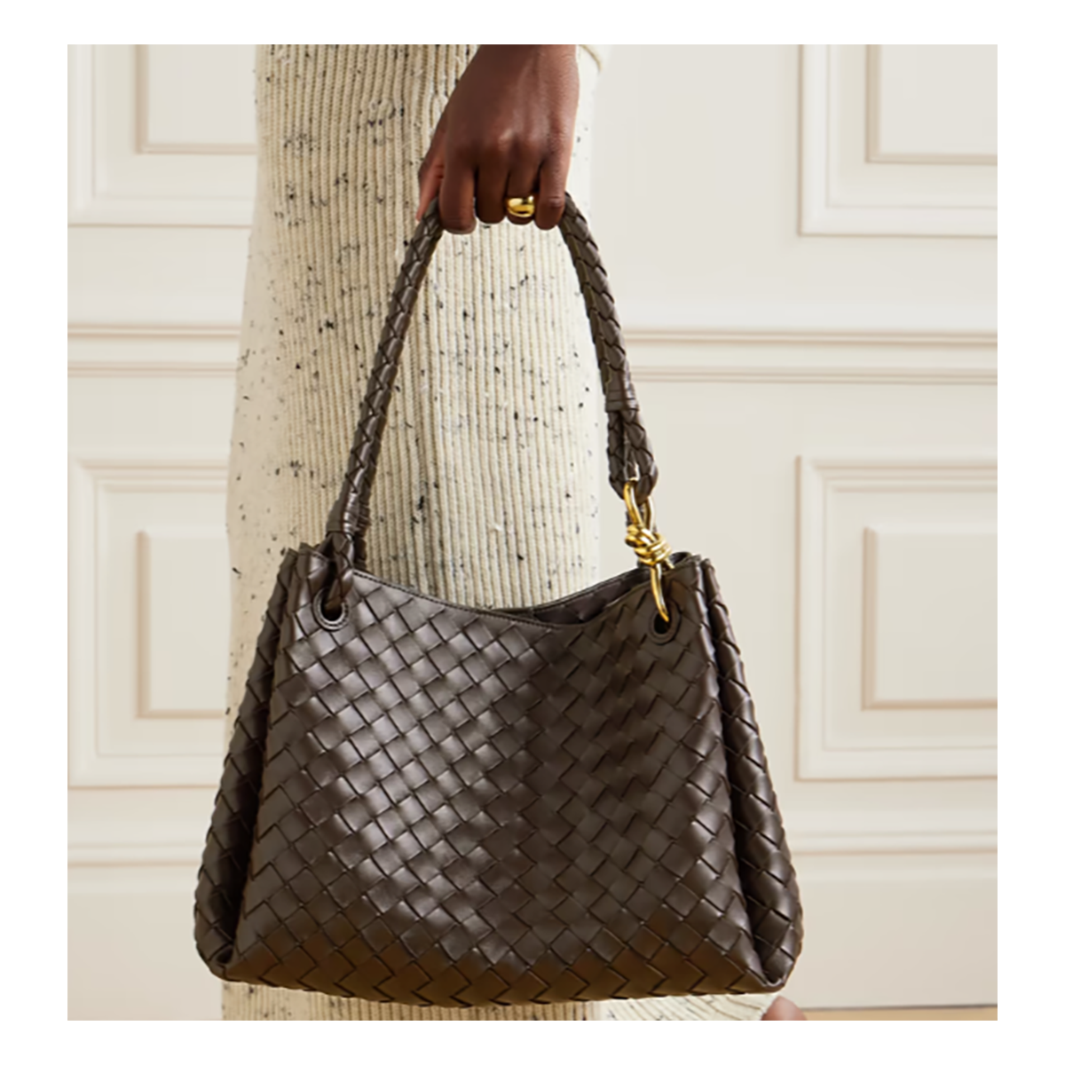 BOTTEGA VENETE PARACHUTE LARGE INTRECCIATO LEATHER SHOULDER BAG