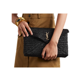 SAINT LAURENT CASSAMDRE RAFFIA CLUTCH BAG IN BLACK