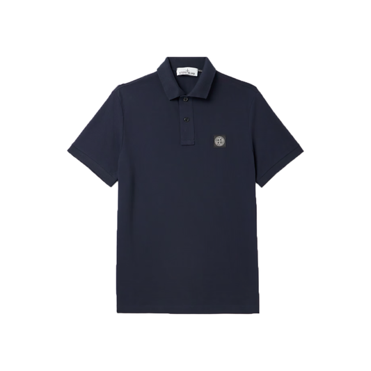 STONE ISLAND LOGO-APPLIQUED COTTON-BLEND POLO IN NAVY