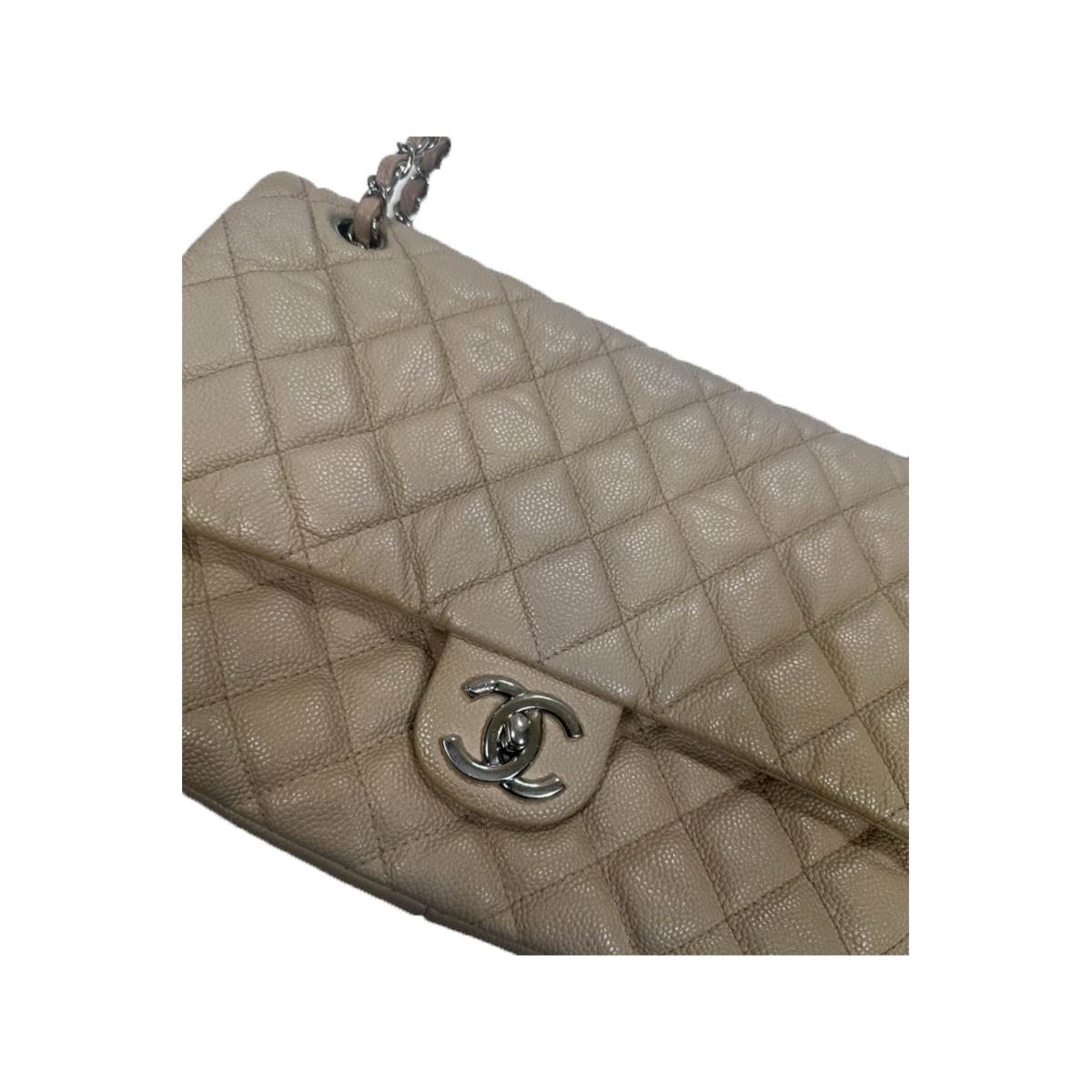 PRELOVED CHANEL JUMBO QUILTED CAVIAR EASY FLAP BAG IN BEIGE