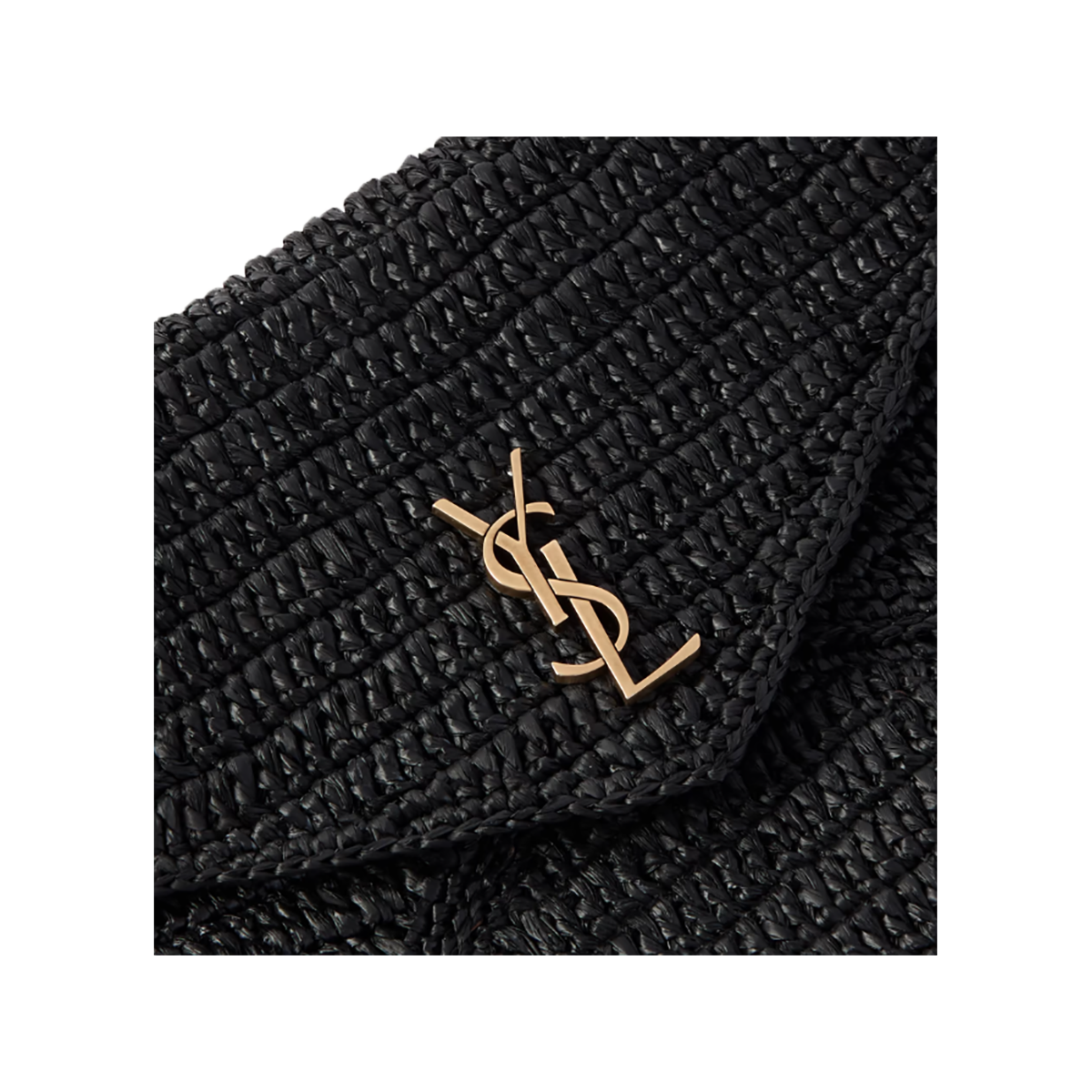 SAINT LAURENT CASSAMDRE RAFFIA CLUTCH BAG IN BLACK