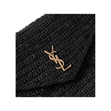 SAINT LAURENT CASSAMDRE RAFFIA CLUTCH BAG IN BLACK