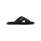 GUCCI MAVERIK LOGO-EMBELLISHED LEATHER SANDLES IN BLACK