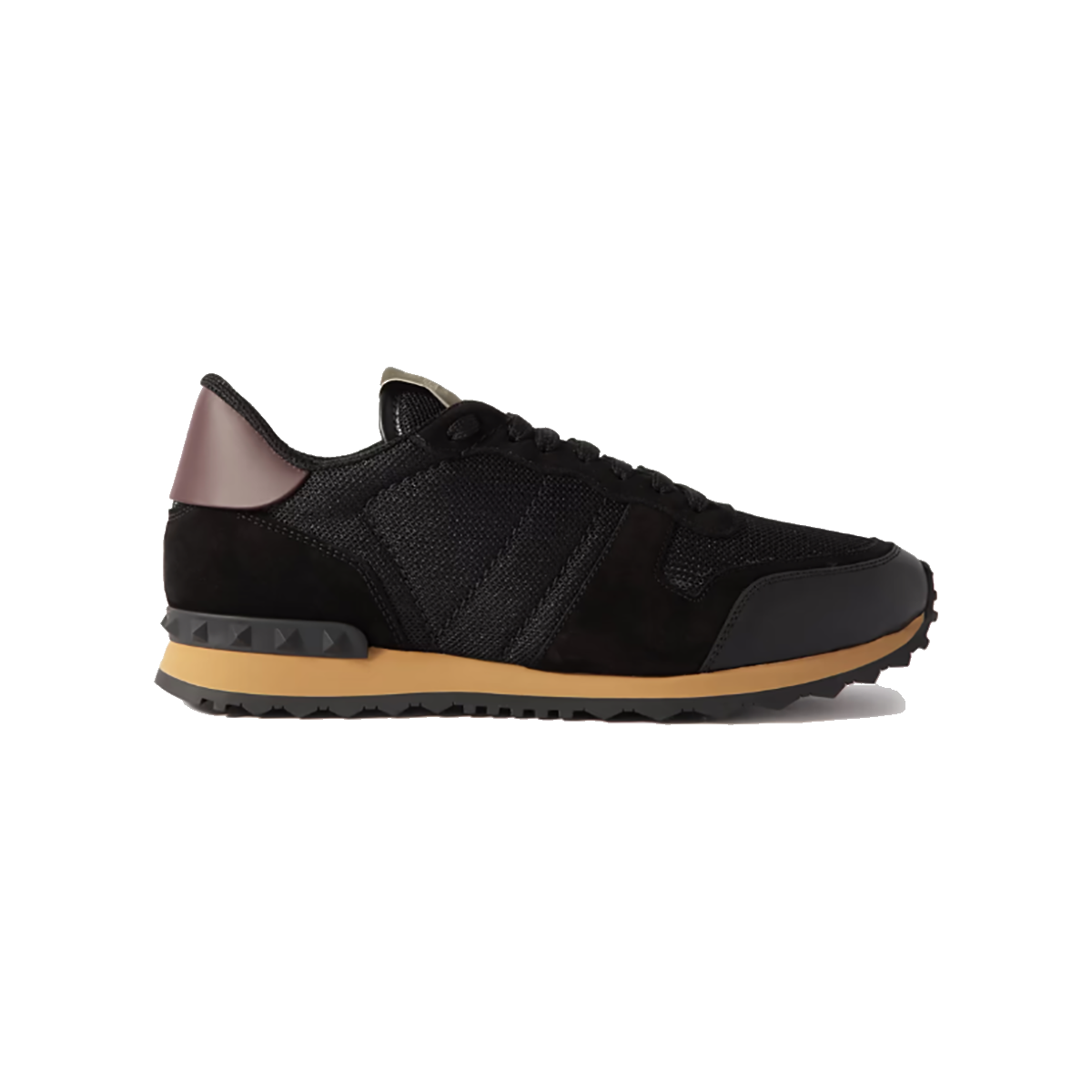 VALENTINO ROCKRUNNER SUEDE LEATHER AND MESH TRAINERS IN BLACK