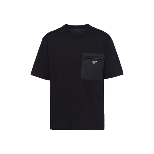 PRADA RE-NYLON AND JERSEY T-SHIRT IN BLACK