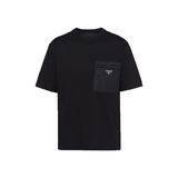 PRADA RE-NYLON AND JERSEY T-SHIRT IN BLACK