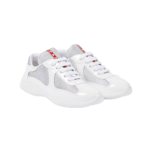 PRADA AMERICAN CUP SHINY LEATHER TRAINERS IN WHITE