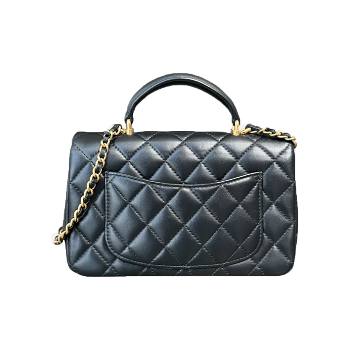 CHANEL LAMBSKIN QUILTED MINI TOP HANDLE BAG IN BLACK