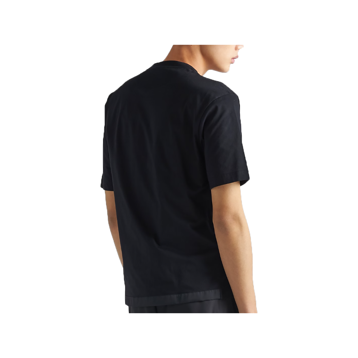 PRADA RE-NYLON AND JERSEY T-SHIRT IN BLACK