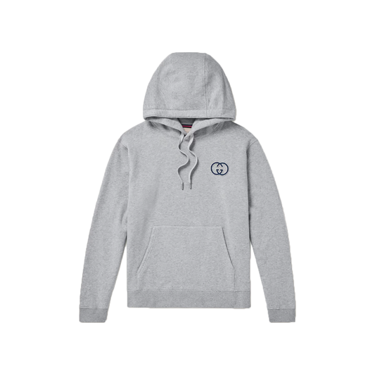 GUCCI LOGO-APPLIQUED STRETCH COTTON HOODIE IN GRAY