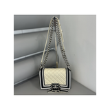 PRELOVED CHANEL MEDIUM LAMBSKIN AND RUBBER BOY FLAP BAG IN BEIGE