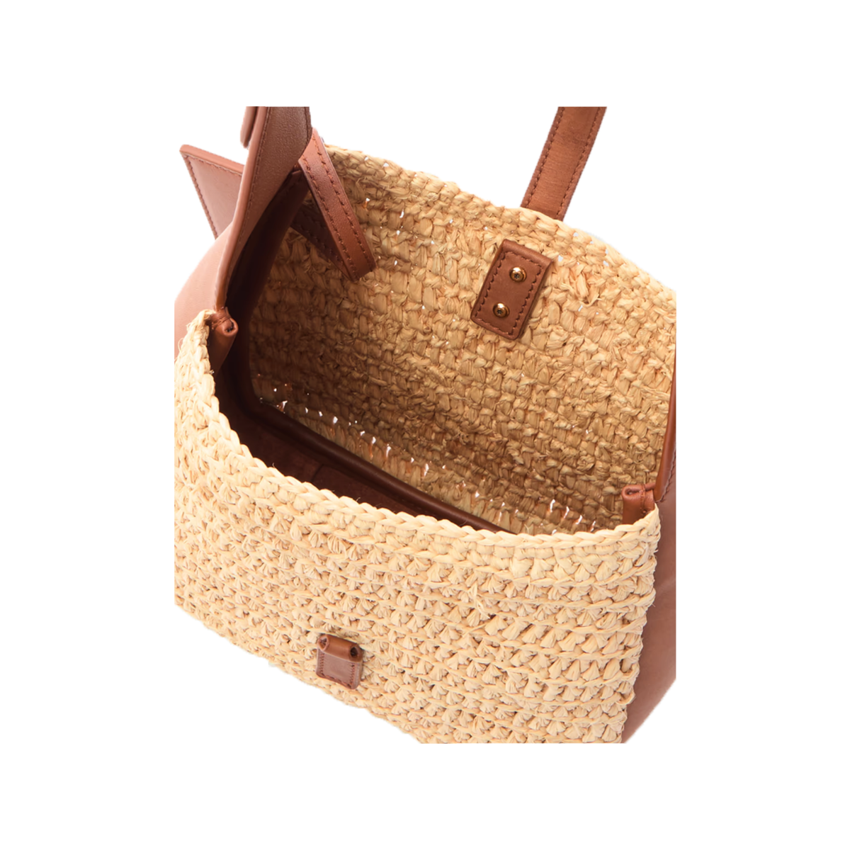 SAINT LAURENT LEATHER-TRIMMED RAFFIA SHOULDER BAG IN BEIGE