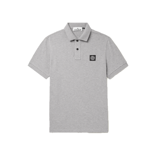 STONE ISLAND LOGO-APPLIQUED COTTON-BLEND POLO IN GRAY