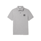 STONE ISLAND LOGO-APPLIQUED COTTON-BLEND POLO IN GRAY