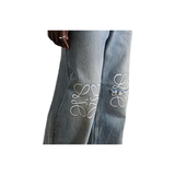LOEWE STRAIGHT-LEG LOGO EMBROIDERED JEANS IN BLUE