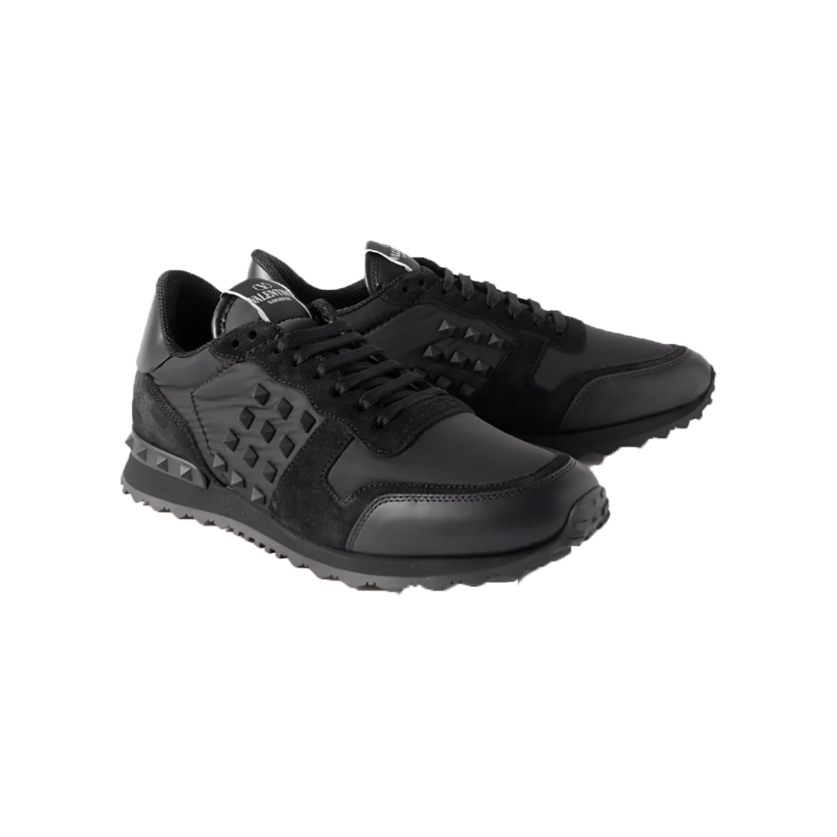 VALENTINO ROCKSTUD LEATHER AND SUEDE TRAINERS IN BLACK