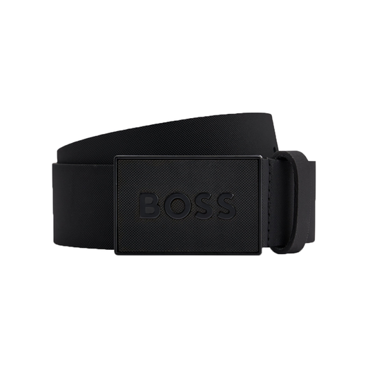 BOSS ICON PLAQUE BUCKLE BELT IN BLACK