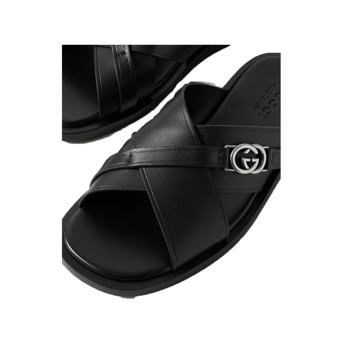 GUCCI MAVERIK LOGO-EMBELLISHED LEATHER SANDLES IN BLACK
