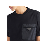PRADA RE-NYLON AND JERSEY T-SHIRT IN BLACK