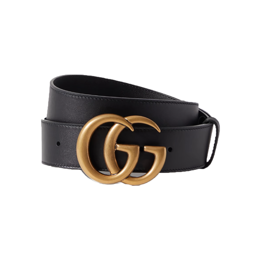 GUCCI LEATHER LOGO BADGE BELT IN BLACK