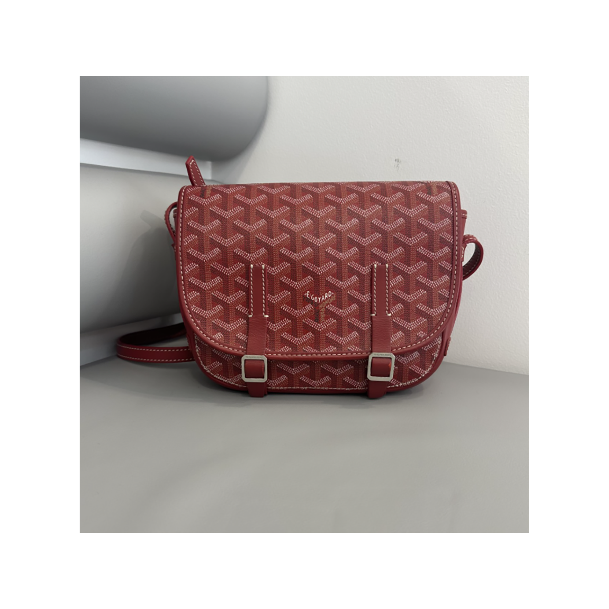 PRELOVED GOYARD BELVEDERE PM MESSENGER BAG IN RED