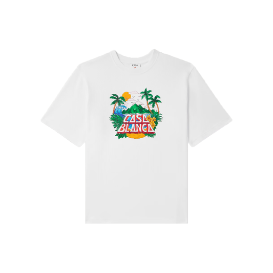 CASABLANCA CASA BEACH WAVED OVERSIZED LOGO PRINT T-SHIRT IN WHITE