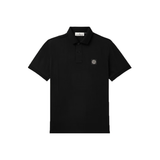 STONE ISLAND LOGO-APPLIQUED COTTON-BLEND POLO IN BLACK