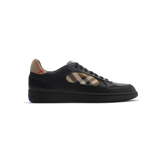 BURBERRY LEATHER AND CHECK TERRECE TRAINERS IN BLACK