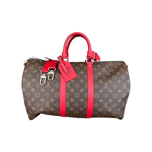 LOUIS VUITTON BROWN AND RED MONOGRAM KEEPALL 45