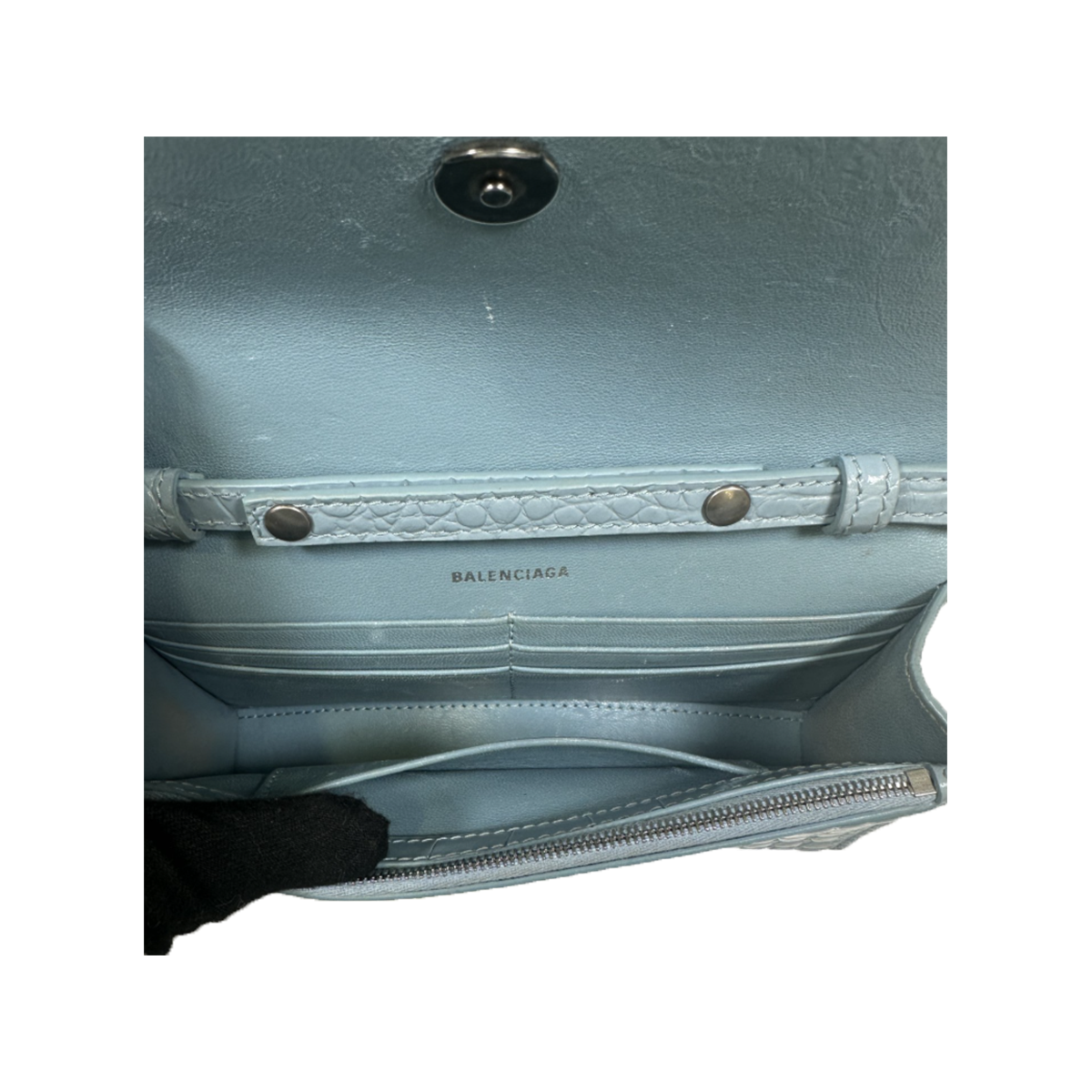 PRELOVED BALENCIAGA HOURGLASS MINI WALLET ON CHAIN BAG IN BLUE