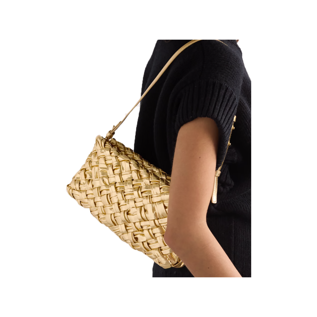 BOTTEGA VENETA SMALL KALIMERP CHA-CHA GATHERED INTRECCIATO METALLIC SHOULDER BAG