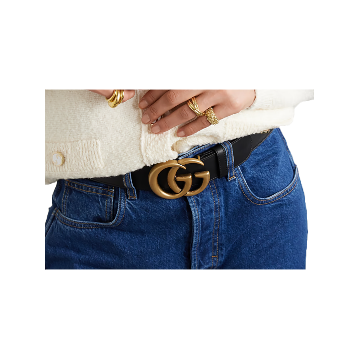 GUCCI LEATHER LOGO BADGE BELT IN BLACK