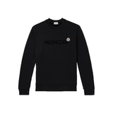 MONCLER LOGO FLOCKED COTTON SWEATER IN BLACK