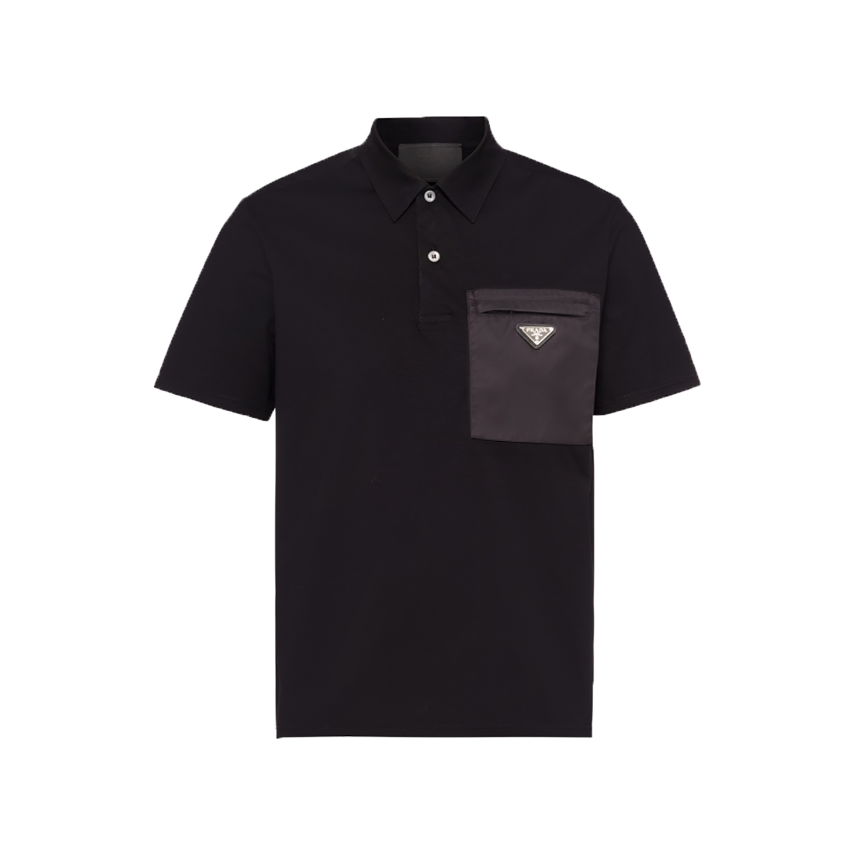PRADA STRETCH COTTON POLO SHIRT WITH RE-NYLON DETAILS IN BLACK