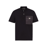 PRADA STRETCH COTTON POLO SHIRT WITH RE-NYLON DETAILS IN BLACK