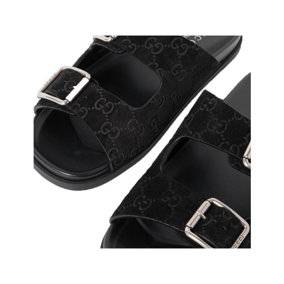 GUCCI RHEIN LOGO DE-BOSSED SLIDERS IN BLACK