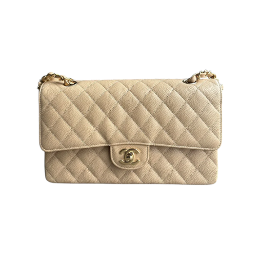 PRELOVED CHANEL BEIGE CAVIAR QUILTED MEDIUM FLAP BAG