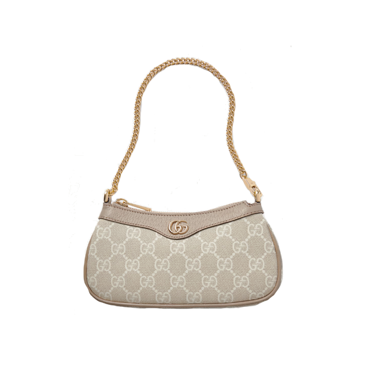 GUCCI OPHIDIA LEATHER-TRIMMED SHOULDER BAG IN BEIGE