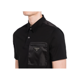 PRADA STRETCH COTTON POLO SHIRT WITH RE-NYLON DETAILS IN BLACK