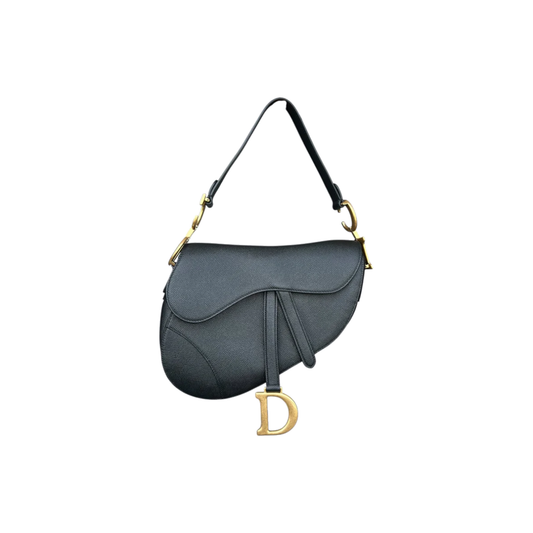 DIOR LEATHER SADDLE BAG IN BLACK/GOLD