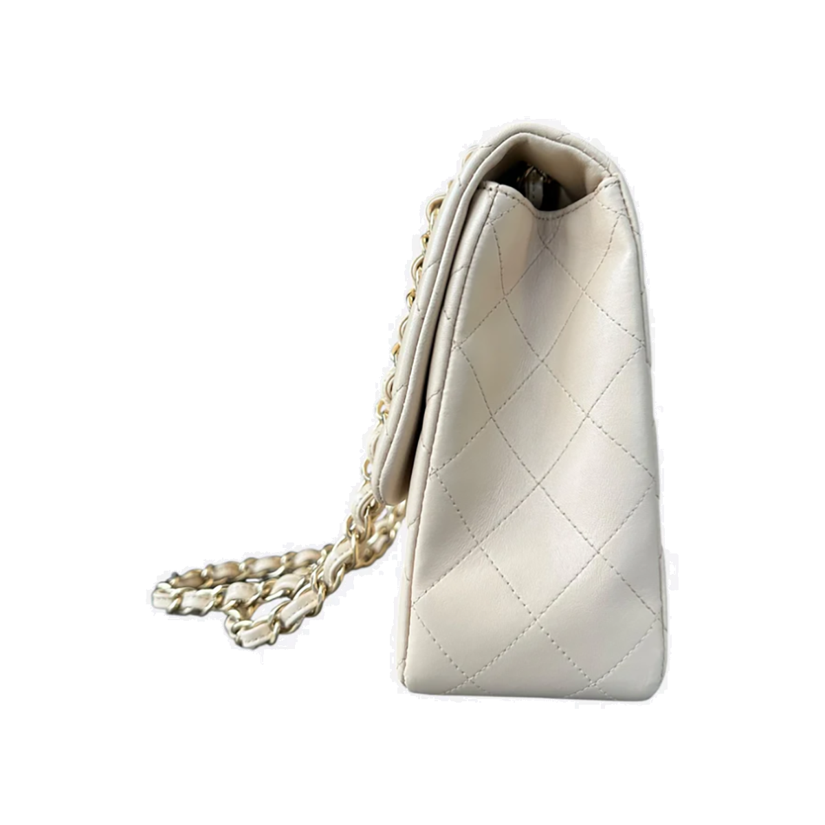 CHANEL QUILTED LAMBSKIN JUMBO FLAP BAG IN BEIGE