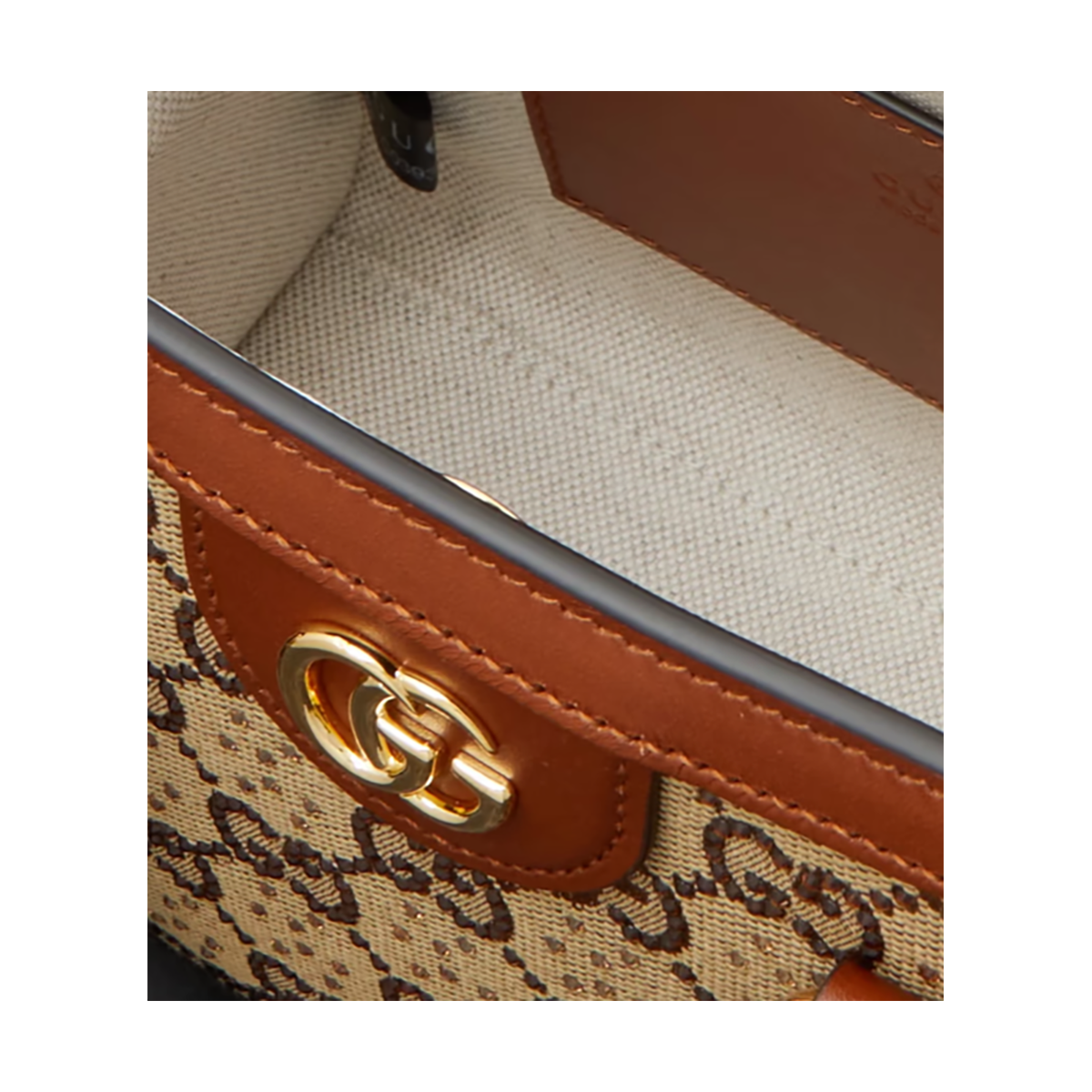 GUCCI DIANA MINI LEAHER-TRIMMED CRYSTAL-EMBELLISHED CANVAS-JACQUARD TOTE