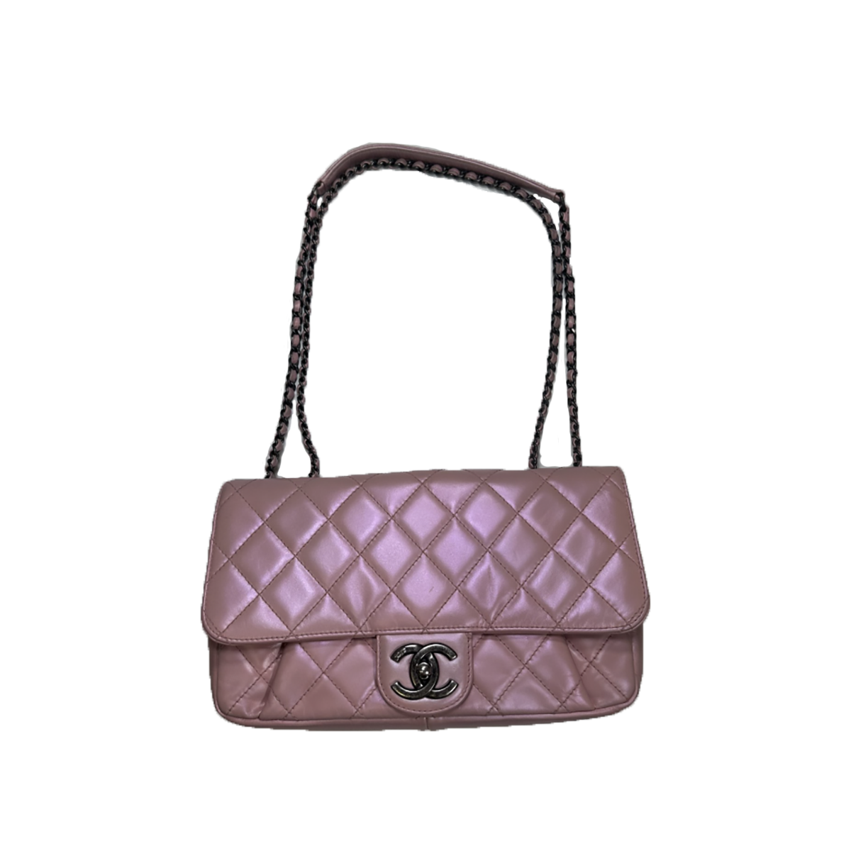 PRELOVED CHANEL PLEATED CHAIN FLAP BAG QUILTED CALFSKIN IN PINK